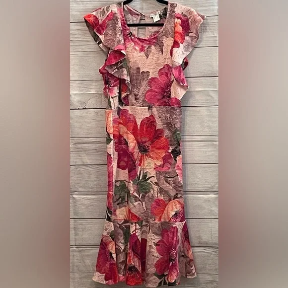 VENUS | Dresses | Venus Venus Floral Lace Ruffle Shoulder Dress Pink Size  Medium | Poshmark